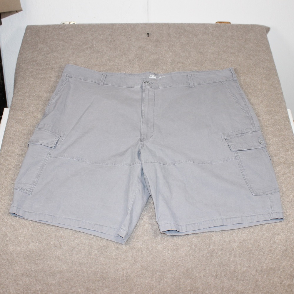 IZOD Saltwater Stretch Cargo Shorts Mens 48 Grey Casual Outdoor Cotton Blend
